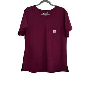 Carhartt Women’s Force Scrub Top Modern Fit V-Neck Burgundy Wine Size L‎ Pocket
